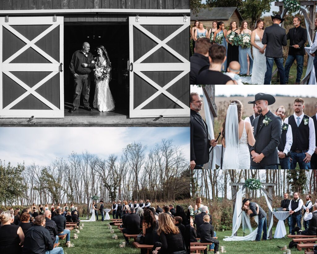 ide view of the wedding ceremony at Elegant Acres